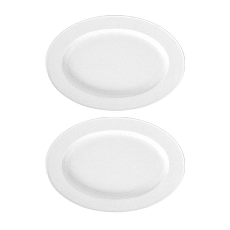 Porcelain Delta 9.5″ x 6.75″ x h:1″ Oval White Porcelain Platter (Set of 2)