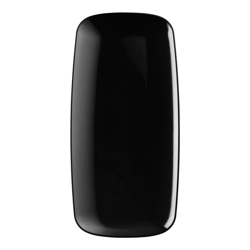 Solid Black Flat Raised Edge Rectangular Disposable Plastic Plates (10.6″ x 5″)