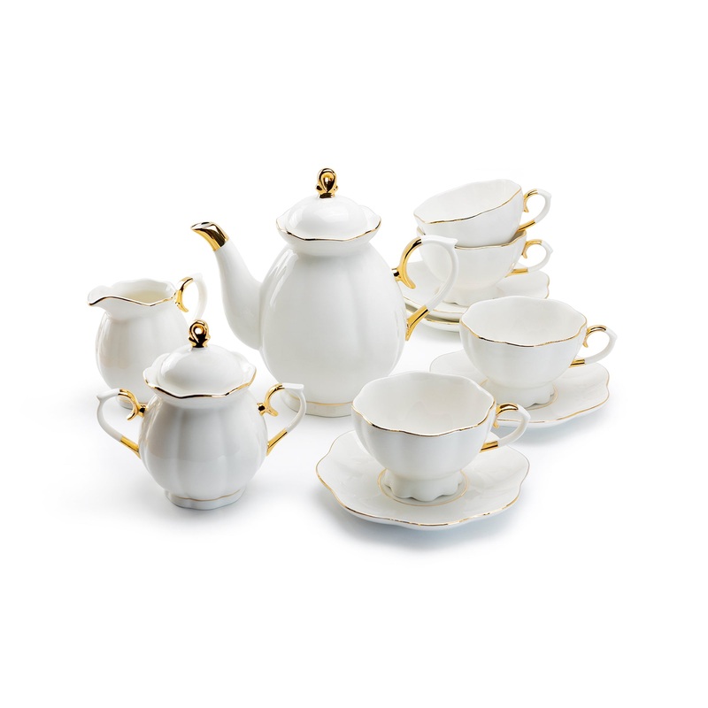 White Gold Scallop Fine Porcelain 11-Piece Tea Set