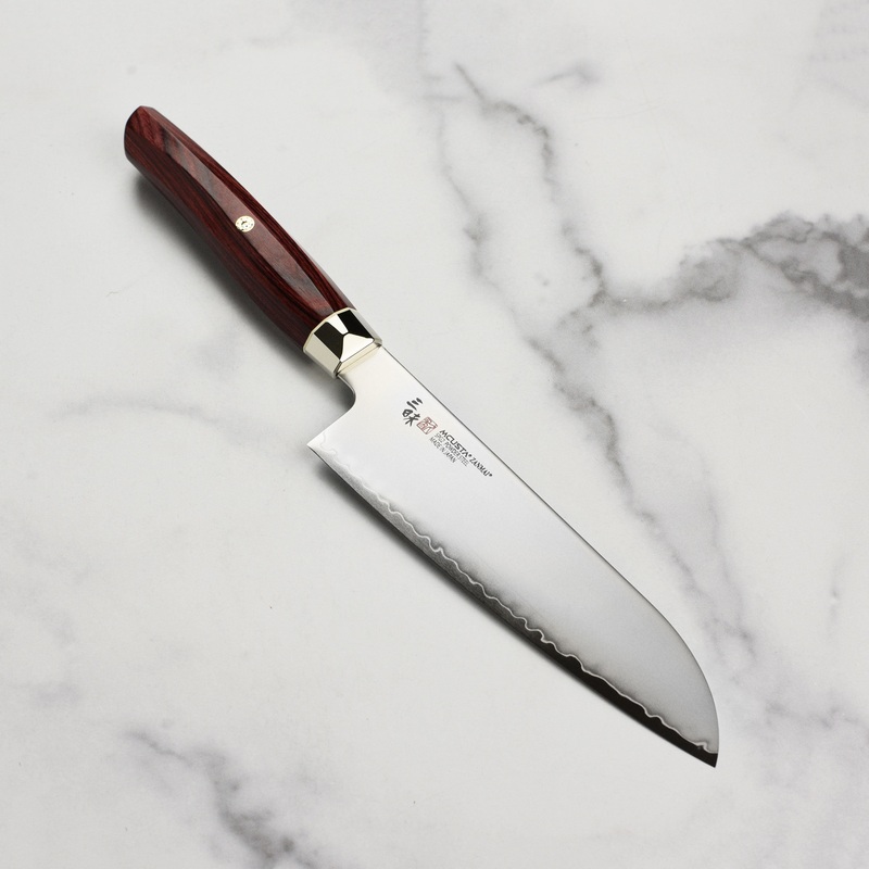 Zanmai Revolution SG2 7″ Santoku Knife with Red Pakkawood Handle