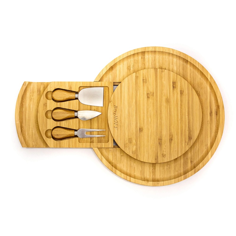 BergHOFF Stainless Steel 4Pc Cheese Knives with Bamboo Multi-level Board Set, 13×1.5″