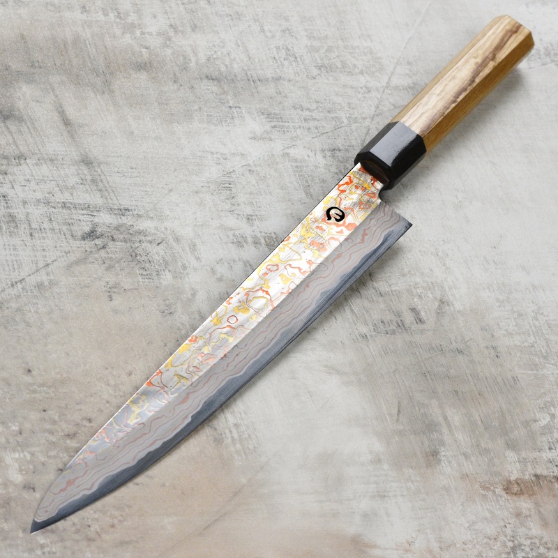 Hinoura Aogami #2 Colored Damascus 10.6″ Sujihiki