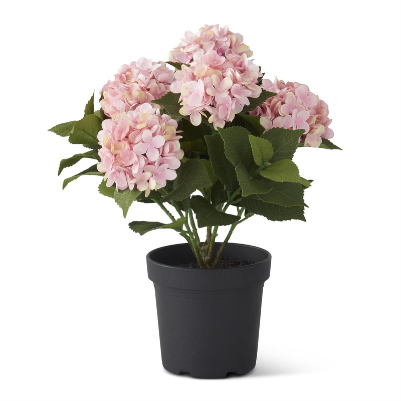 Pink Potted Hydrangea w/Faux Dirt 18.75″