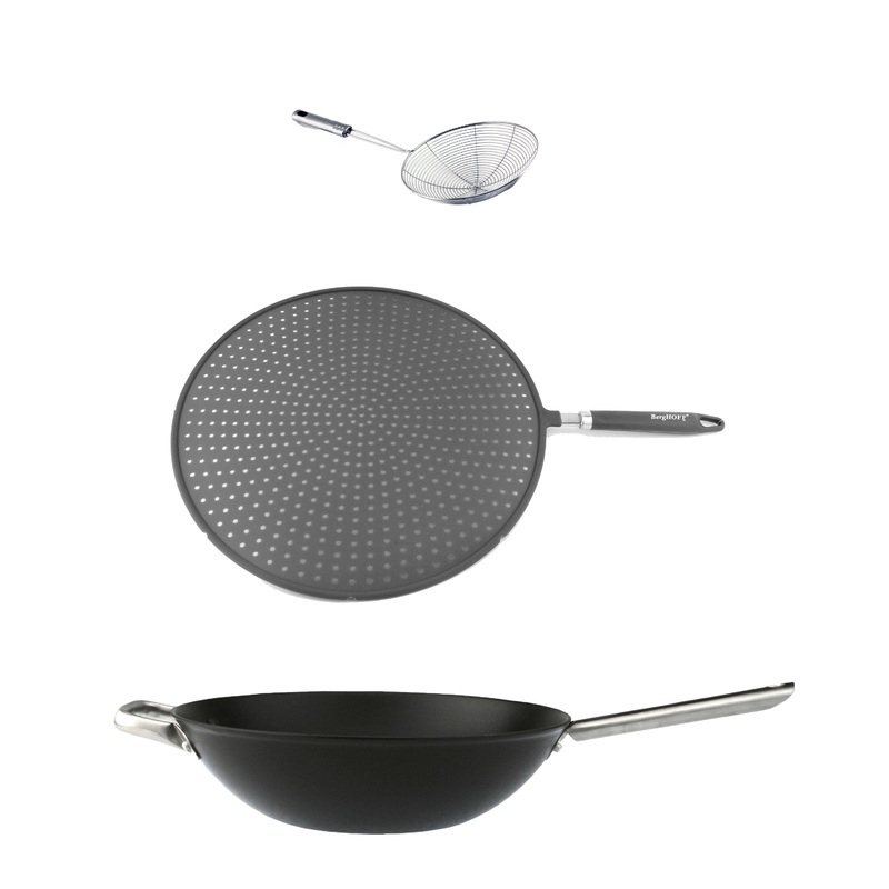 BergHOFF Geminis 3Pc Non-stick Spun Cast Aluminum 13.5″ Wok With Silicone Screen & Skimmer
