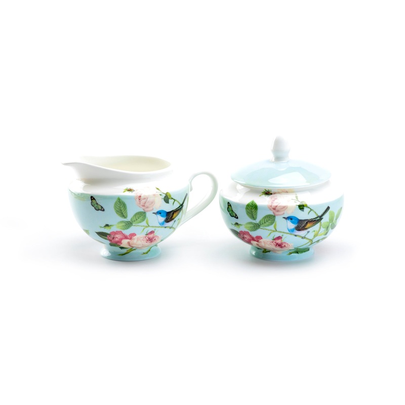 Blue Jay Pink Rose Garden Bone China Sugar & Creamer Set