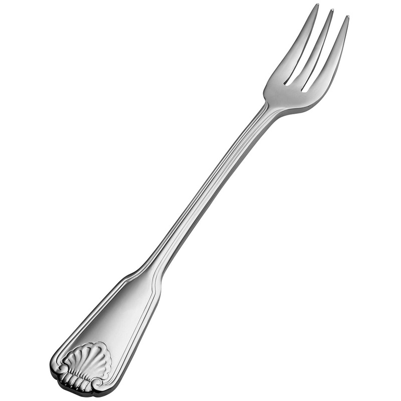 Bon Chef S2008 Shell 5 11/16″ 18/10 Stainless Steel Oyster / Cocktail Fork – 12/Pack