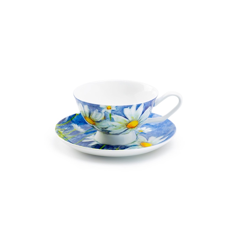 Daisy Blue Bone China Tea Cup and Saucer