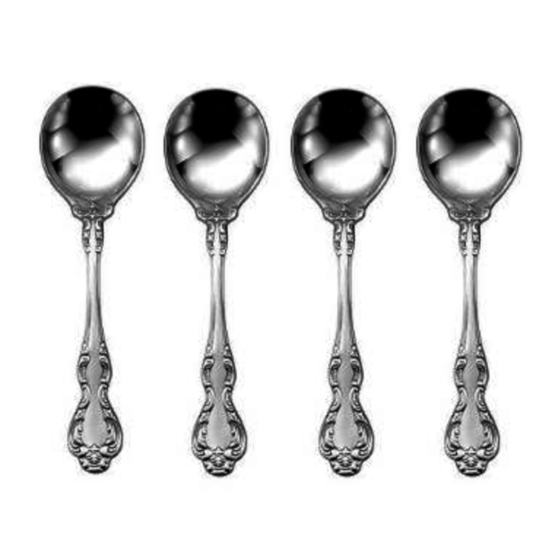 Oneida Wedgwood St Moritz 4 Bouillon Cream Soup Spoons 6 1/4″ Use with Mandolina