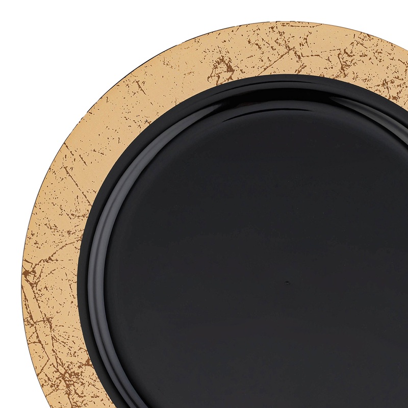 Black with Gold Marble Rim Disposable Plastic Appetizer/Salad Plates (7.5″)