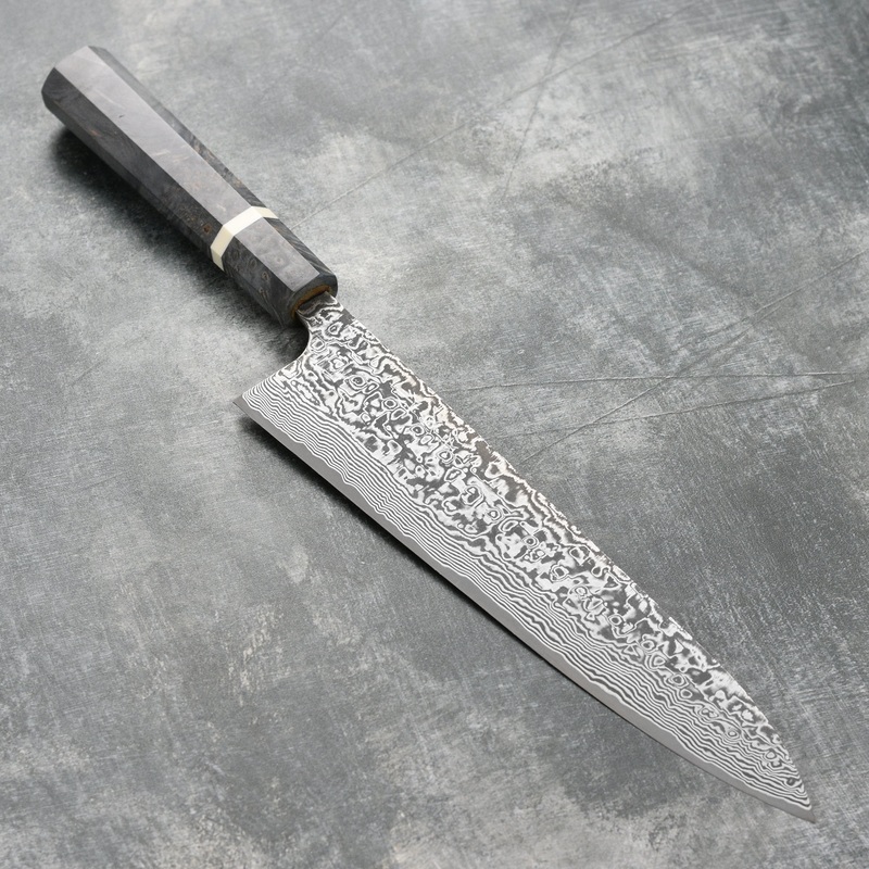 Saji SG2 Black Damascus 9.4″ Gyuto, Stabilized Birch