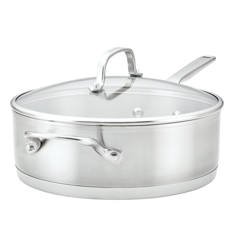 Stainless Steel 3-Ply Base 4.5-Quart Deep Saut Pan with Helper Handle and Lid