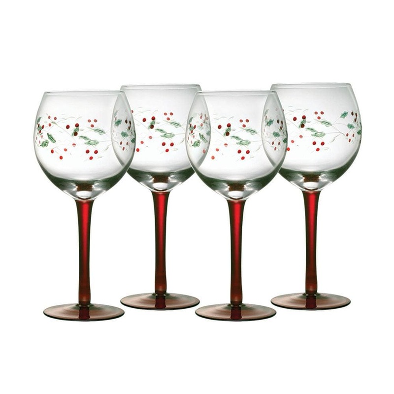 Winterberry Set of 4 Hand Painted Wine Goblets