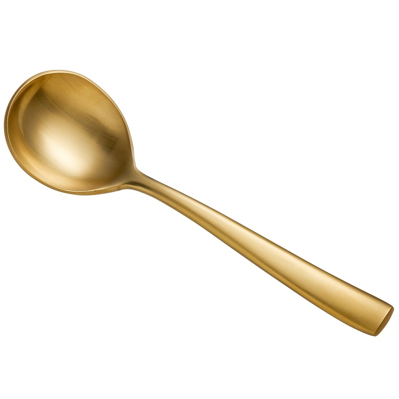 Bon Chef S3001GM Manhattan 6 3/8″ 18/10 Extra Heavy Weight Matte Gold Stainless Steel Bouillon Spoon – 12/Pack
