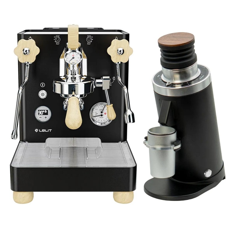 Lelit Bianca 3 PL162TCB Espresso Machine Black and DF64 Gen2 With DLC Burrs Grinder Black Bundle