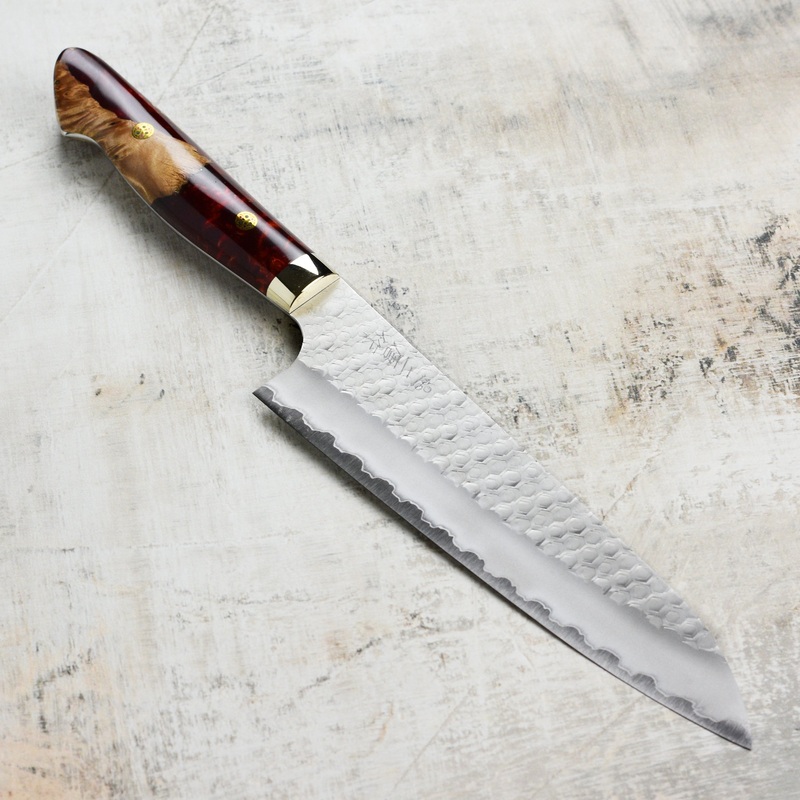 Nigara SG2 Migaki Tsuchime 8.25″ Gyuto, Crimson Acrylic