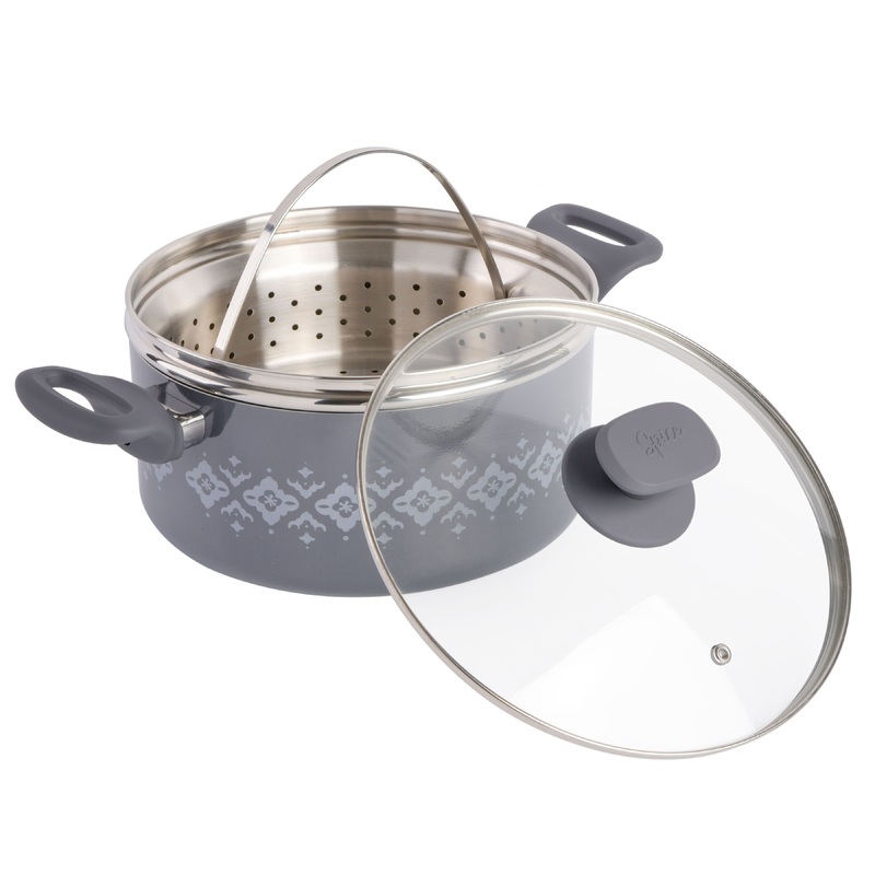 Spice by Tia Mowry Savory Saffron 5-Quart Dutch Oven w/ Steamer Insert and Healthy Non-Stick Interior