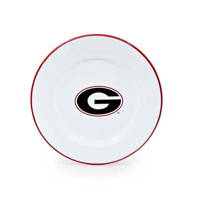 U of Georgia Enamelware Dinner Plates, Red Rim, Set of 4