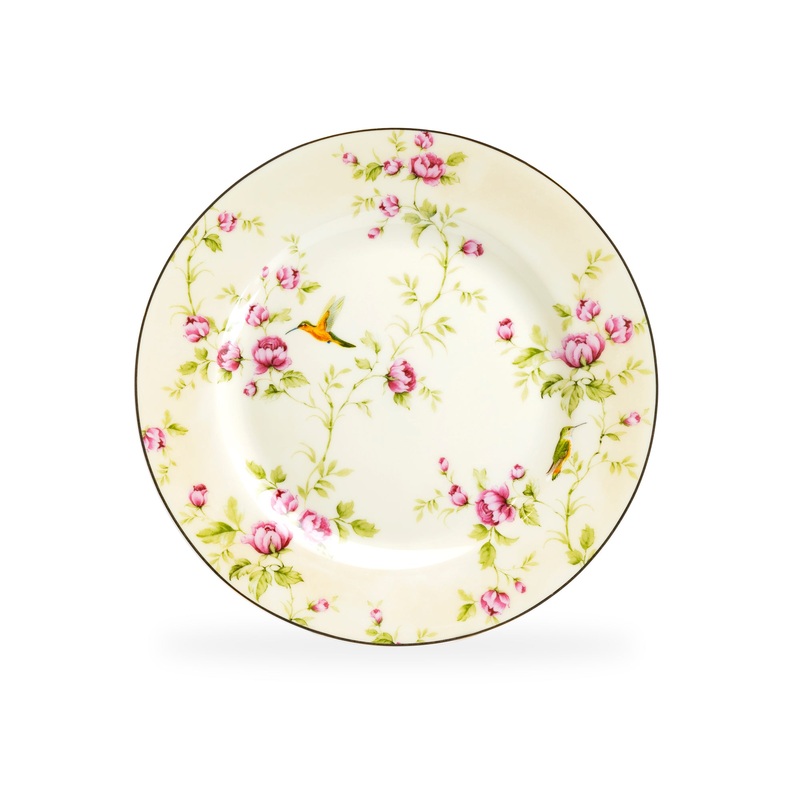 8″ Rose Bud with Hummingbird Yellow Bone China Dessert Plate
