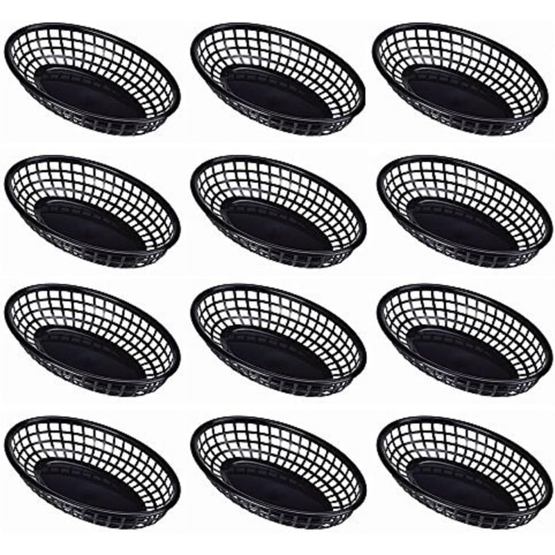 9-3/8″ Oval Fast Food Basket Plastic – Fry Fast Food Reusable Foodservice Restaurant Diner Tray Plates Restaurant Deli Serving Chicken Burgers Sandwiches & Fries