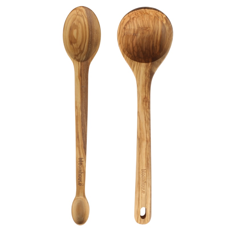 Bloomhouse Italian Olive Wood 2-Piece Extra-Large 14 Inch Ladle and Tasting Spoon Set