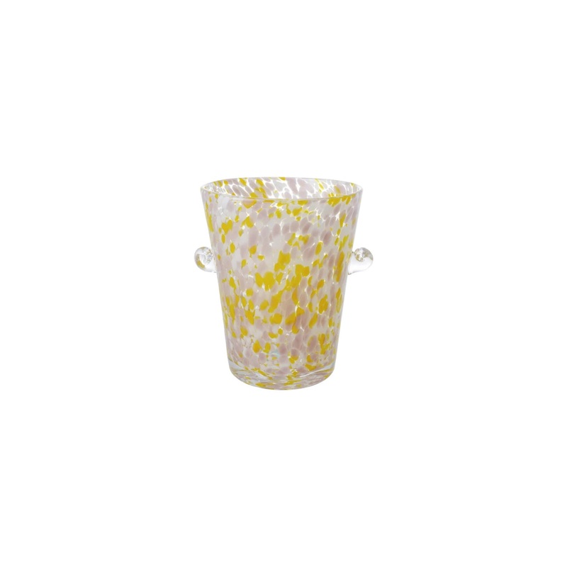 Confetti Glass Ice Bucket w Handles Yellow Pink White