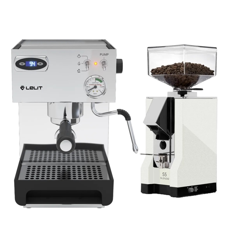 Lelit Anna 2 PL41TEM Espresso Machine with PID and Eureka Mignon Silenzio 55mm (White) Bundle