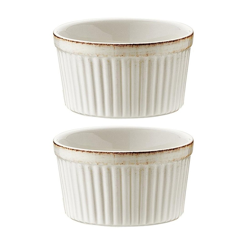 Retro dia.3.75″ h:2″ 7 oz. Round Decorated Porcelain Oven Dish (Set of 2)