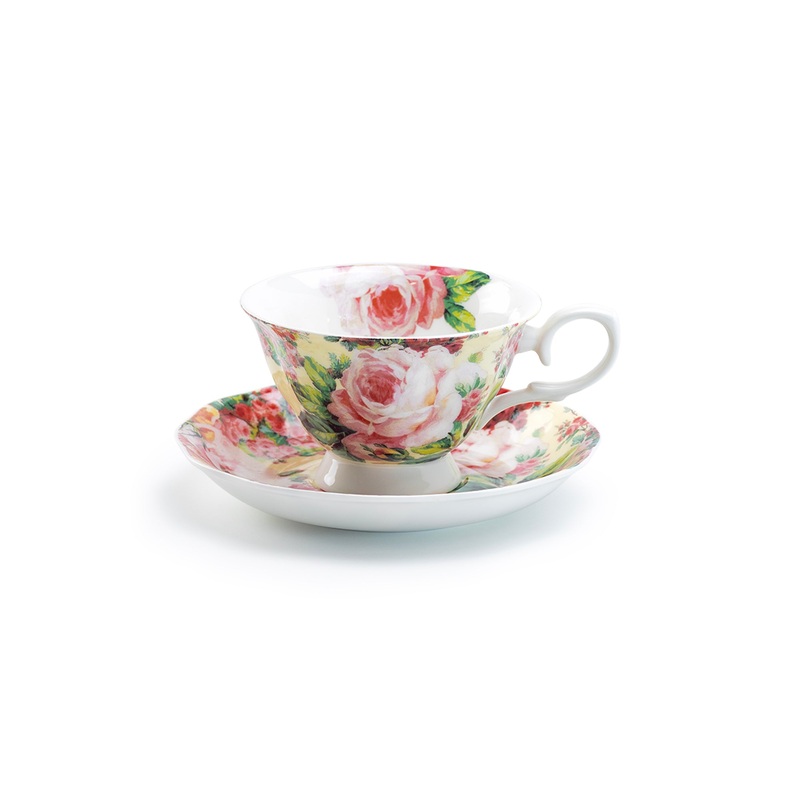 Victorian Rose Bone China Tea Cup and Saucer