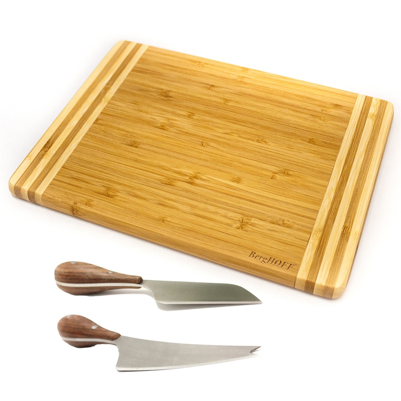 BergHOFF Aaron Probyn 3pc Cheese Knife and Bamboo Cutting Board Set, Striped