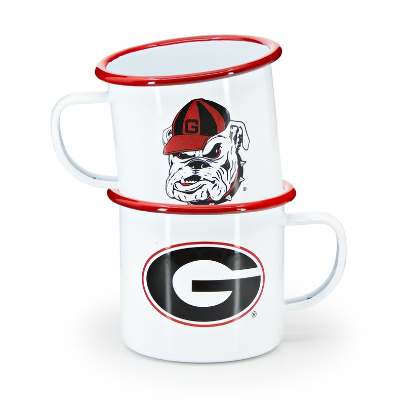 U of Georgia Enamelware 16oz Mug, Red Rim