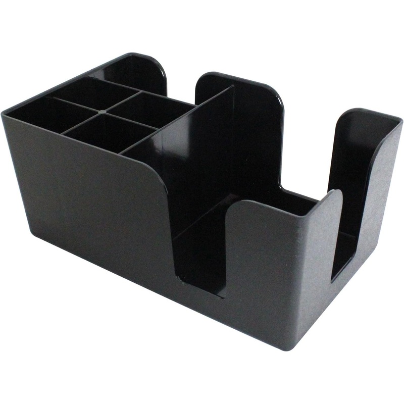 6 Compartment Bar Caddy 9-1/2″ x 5-3/4″ x 4-1/8″ Black Color – Condiment Dispenser Countertop Organizer Condiment Supplies Holder for Home Work Restaurant