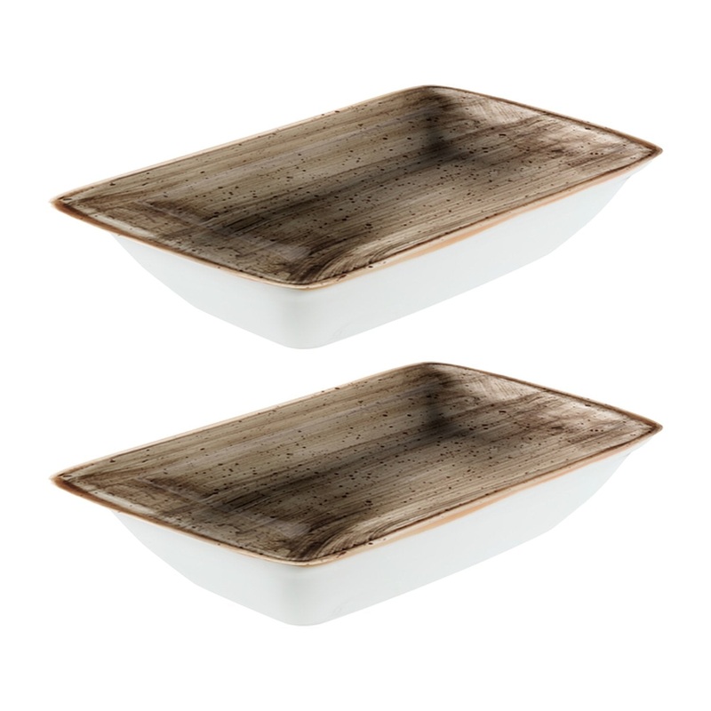 Terrain 6″ x 3.75″ x h:1.25″ 6 oz. Rectangular Brown Porcelain Deep Plate (Set of 2)