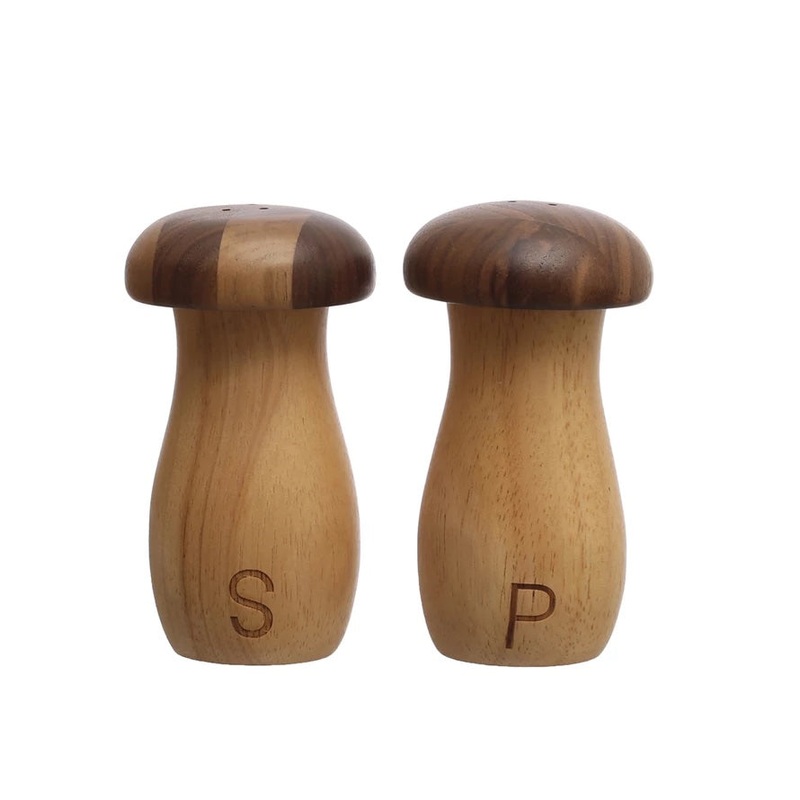 Wood Mushroom Salt & Pepper Shakers, Set of 2