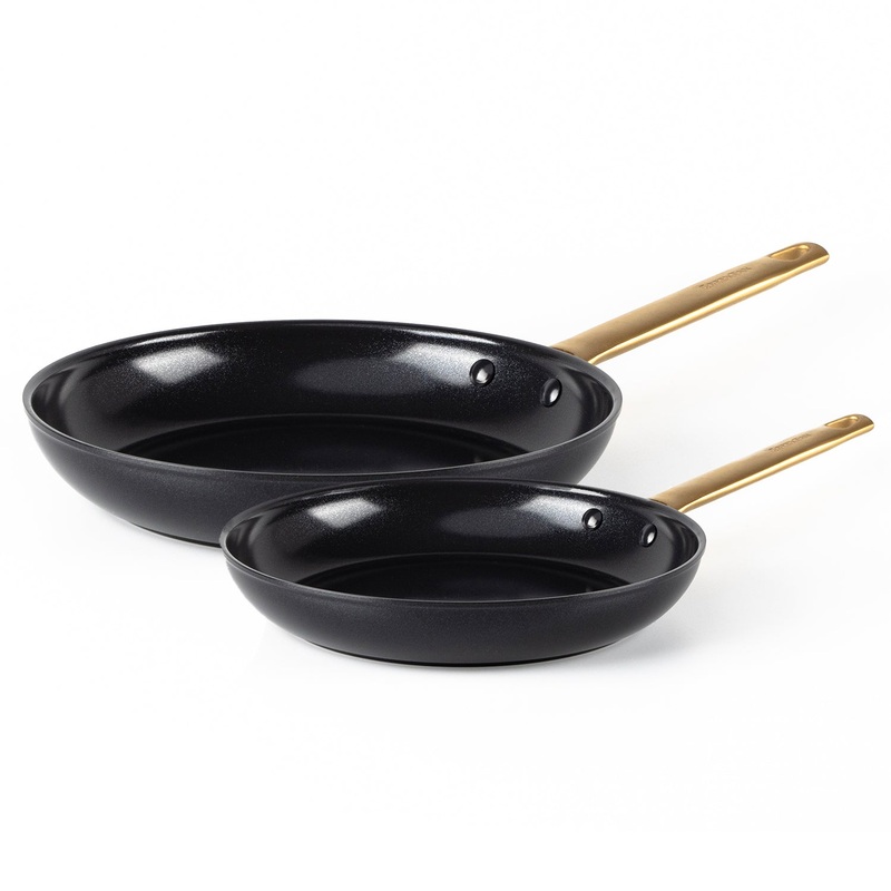Greenpan Reserve 2 Piece Fry Pan Set with Ceramic Thermolon Coating, 8″ & 10″, Black with Gold Handles