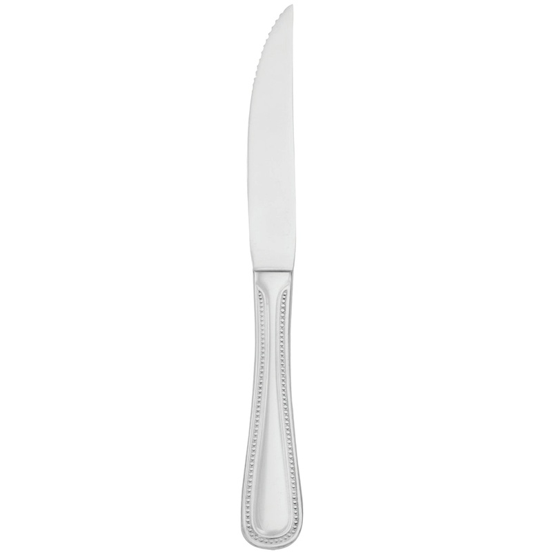 Walco 9222 Classic Bead 9 5/16″ 18/10 Stainless Steel Extra Heavy Weight Solid Handle Steak Knife – 12/Pack