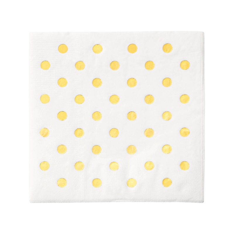 White with Gold Dots Paper Beverage/Cocktail Napkins