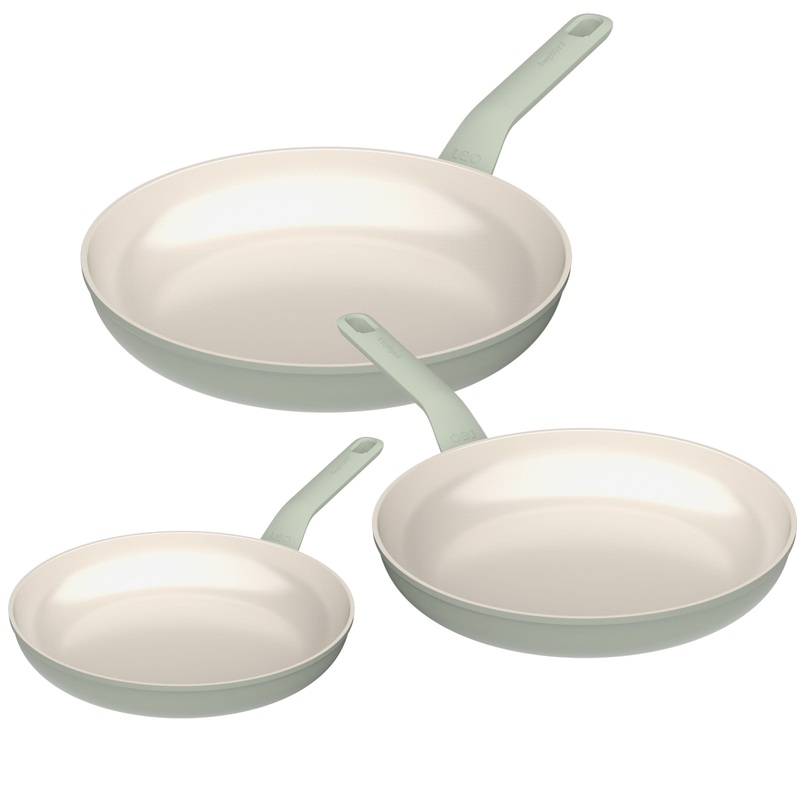 BergHOFF Balance 3Pc Nonstick Ceramic Frying Pan Set, Recycled Aluminum, Sage