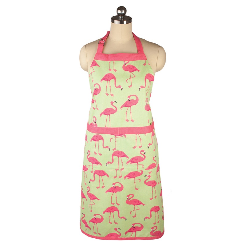 MU Kitchen Adjustable Cotton Designer Apron, 35-Inches, Flock of Flamingos