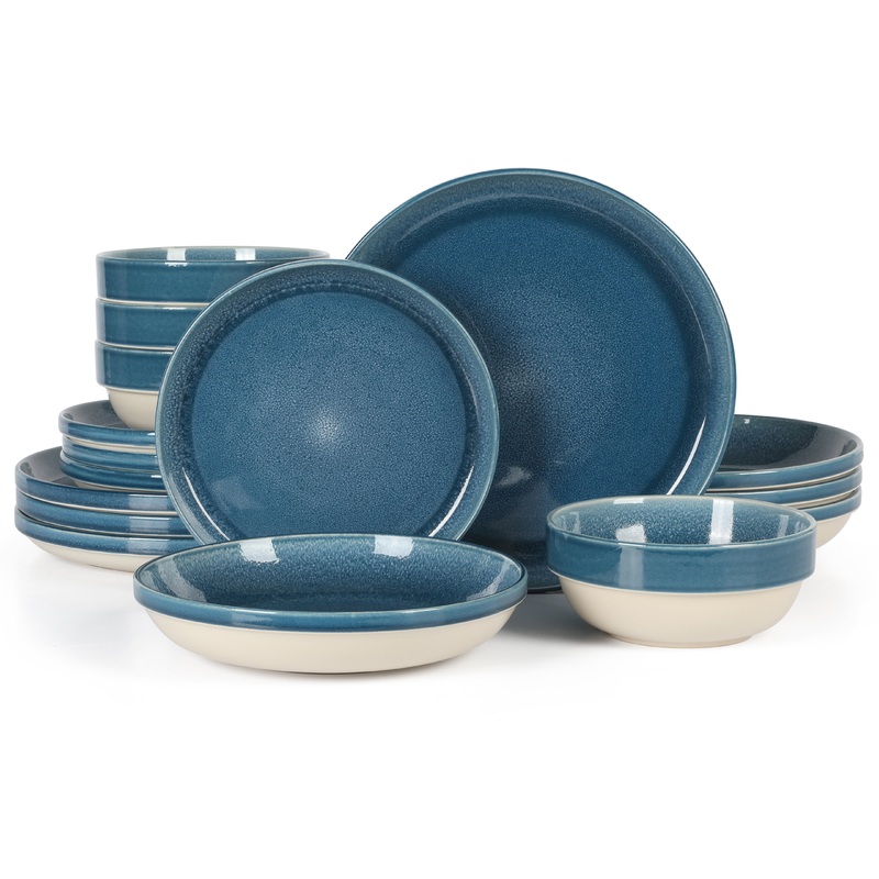 Sur La Table Kitchen Essentials Banquette 16 Piece Double Bowl Plates and Bowls Reactive Glaze Stoneware Dinnerware Set