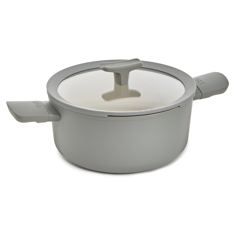 BergHOFF Balance Nonstick Ceramic Stockpot 10″, 4.6qt. With Glass Lid, Recycled Aluminum, Moonmist