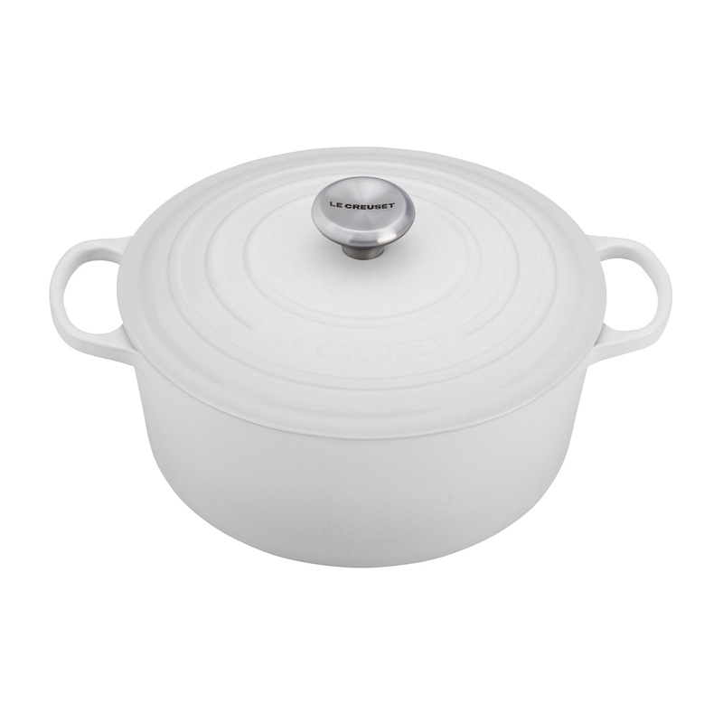 Le Creuset 9 Qt. Signature Round Dutch Oven w/Stainless Steel Knob – White- Personalized Engraving Available