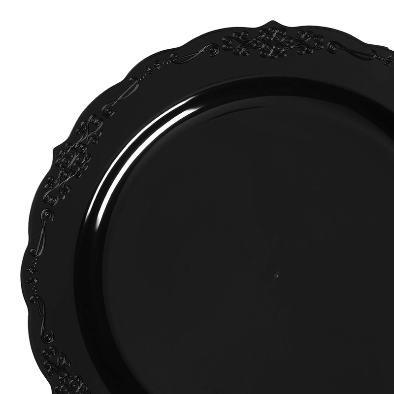 Black Vintage Rim Round Disposable Plastic Appetizer/Salad Plates (7.5″)