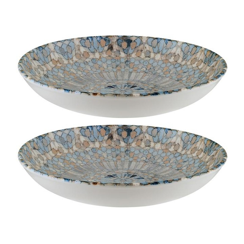 Luca Mosaic Matte dia.11″ h:2.5″ 57 oz. Round Decorated Porcelain Bowl (Set of 2)