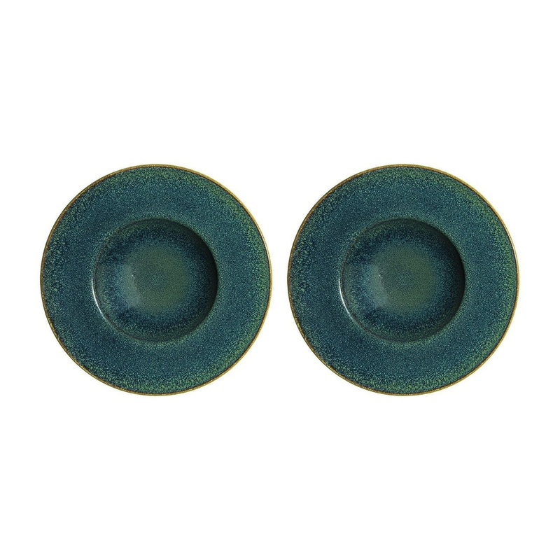 Mar dia.11″ h:2.5″ 14 oz. Round Blue Porcelain Bowl (Set of 2)