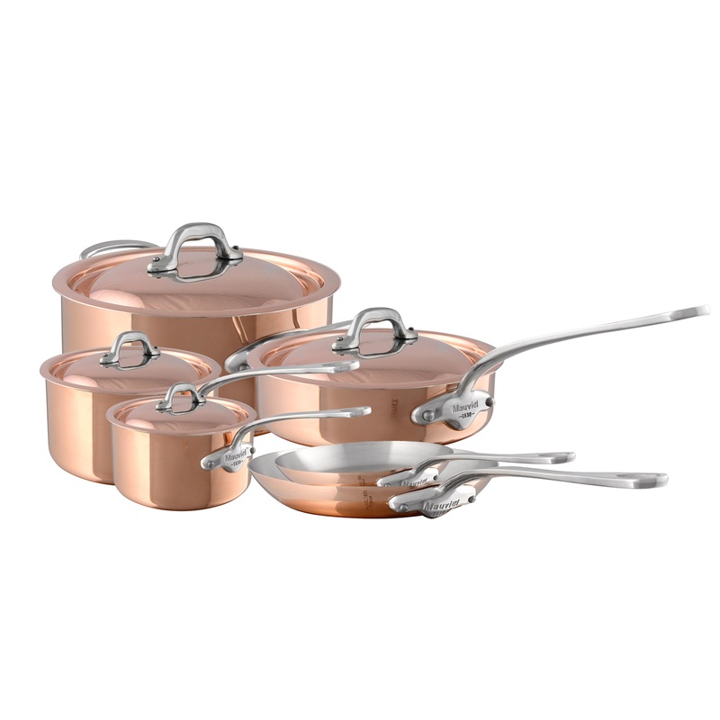 Mauviel M’Heritage M’150 S Copper 10-Piece Copper Cookware Set With Cast Stainless Steel Handles And Curved Lid