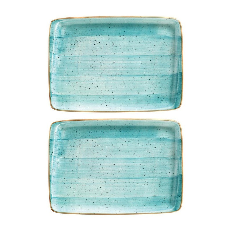 Aqua 9″ x 6″ Rectangular Blue Porcelain Plate (Set of 2)