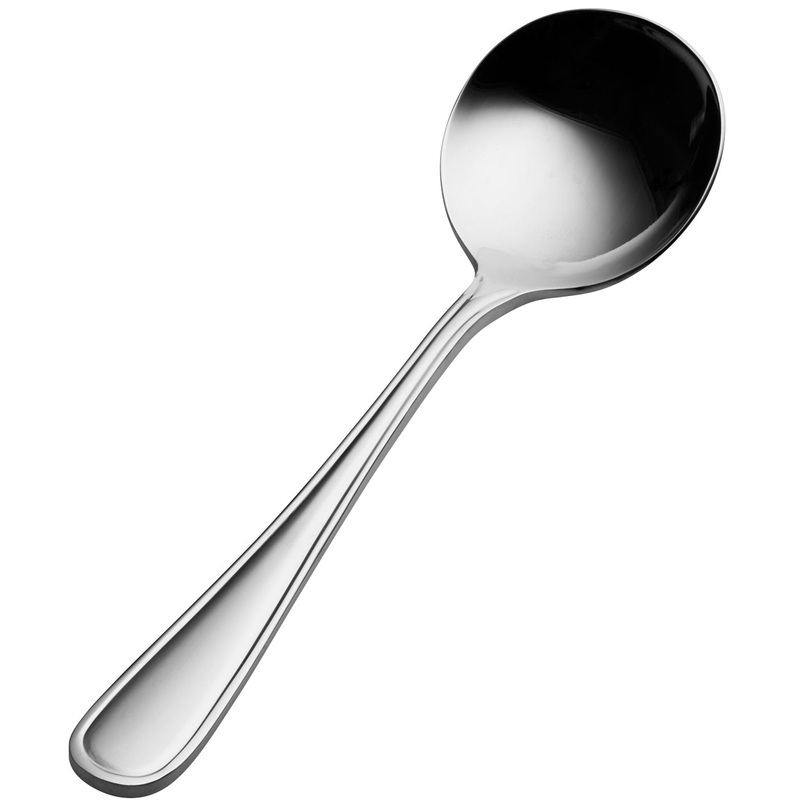 Bon Chef SBS301 Manhattan 6 3/8″ 18/0 Extra Heavy Weight Bonsteel Bouillon Spoon – 12/Pack