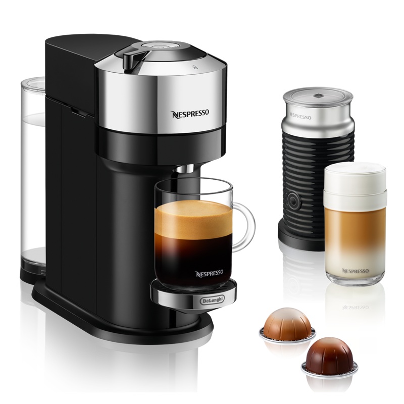 Nespresso Vertuo Next Deluxe Espresso Machine by DeLonghi with Aeroccino – Chrome
