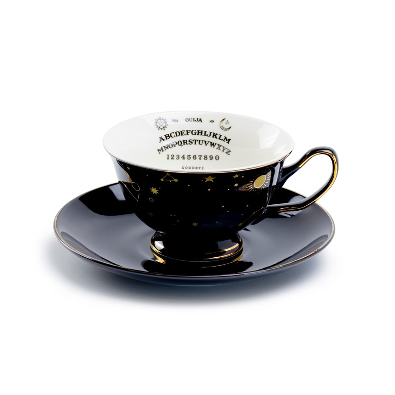 Ouija Astrology Black Gold Tea Cup and Saucer
