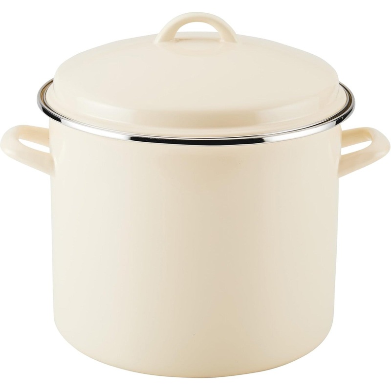 Rachael Ray 12-Quart Induction Enamel Stockpot with Lid, Almond